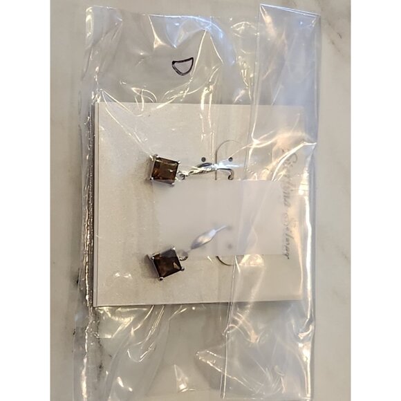 Sterling Silver Dangling Brown Gemstone Earrings - Picture 2 of 5